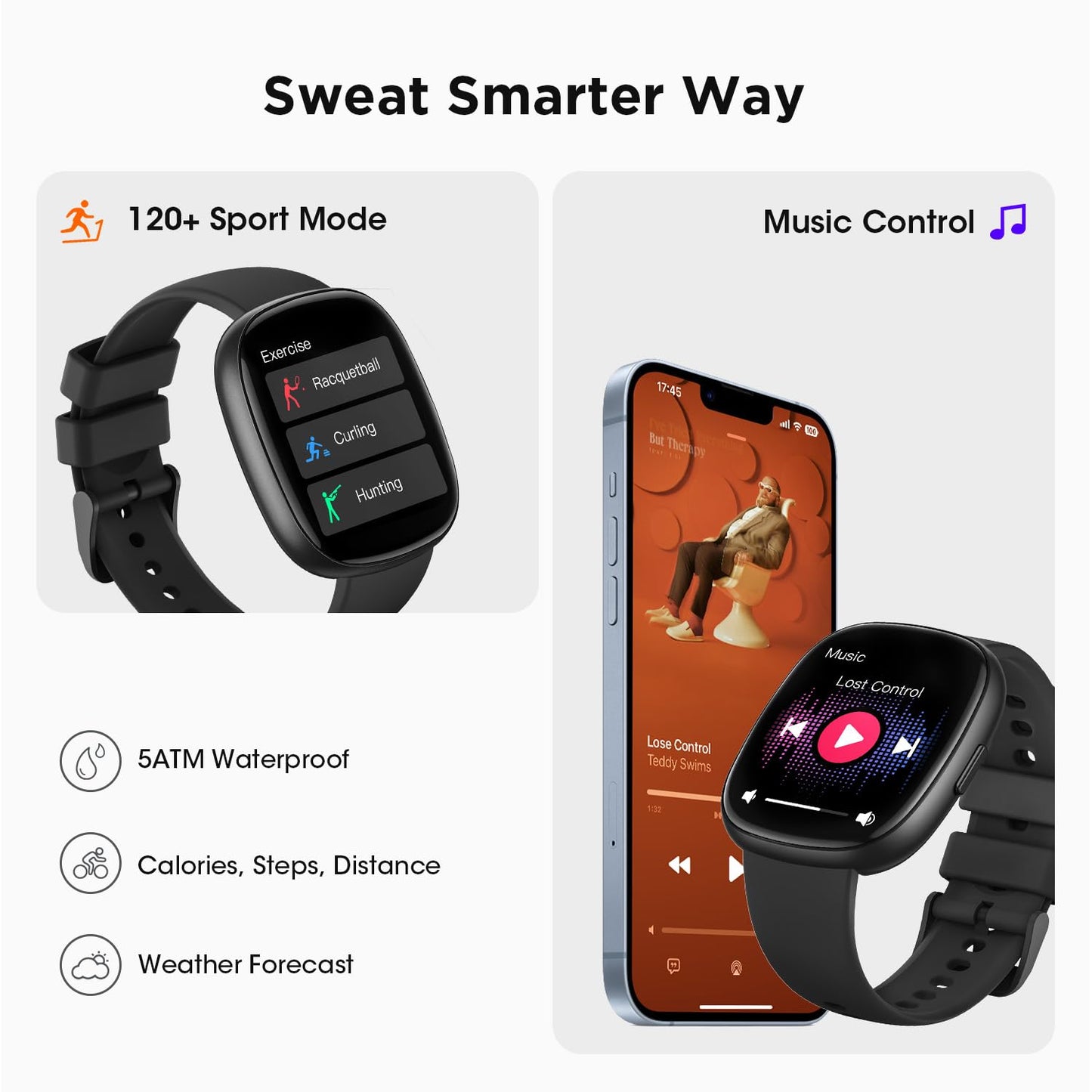 Smart Watches for Women Men Gifts: Fitness Tracker with Make/Recive Call 10-Day Battery Life Heart Rate SpO2 Sleep Monitor 120 Sport Mode 5ATM Waterproof Smartwatch for iOS Android Phones Black