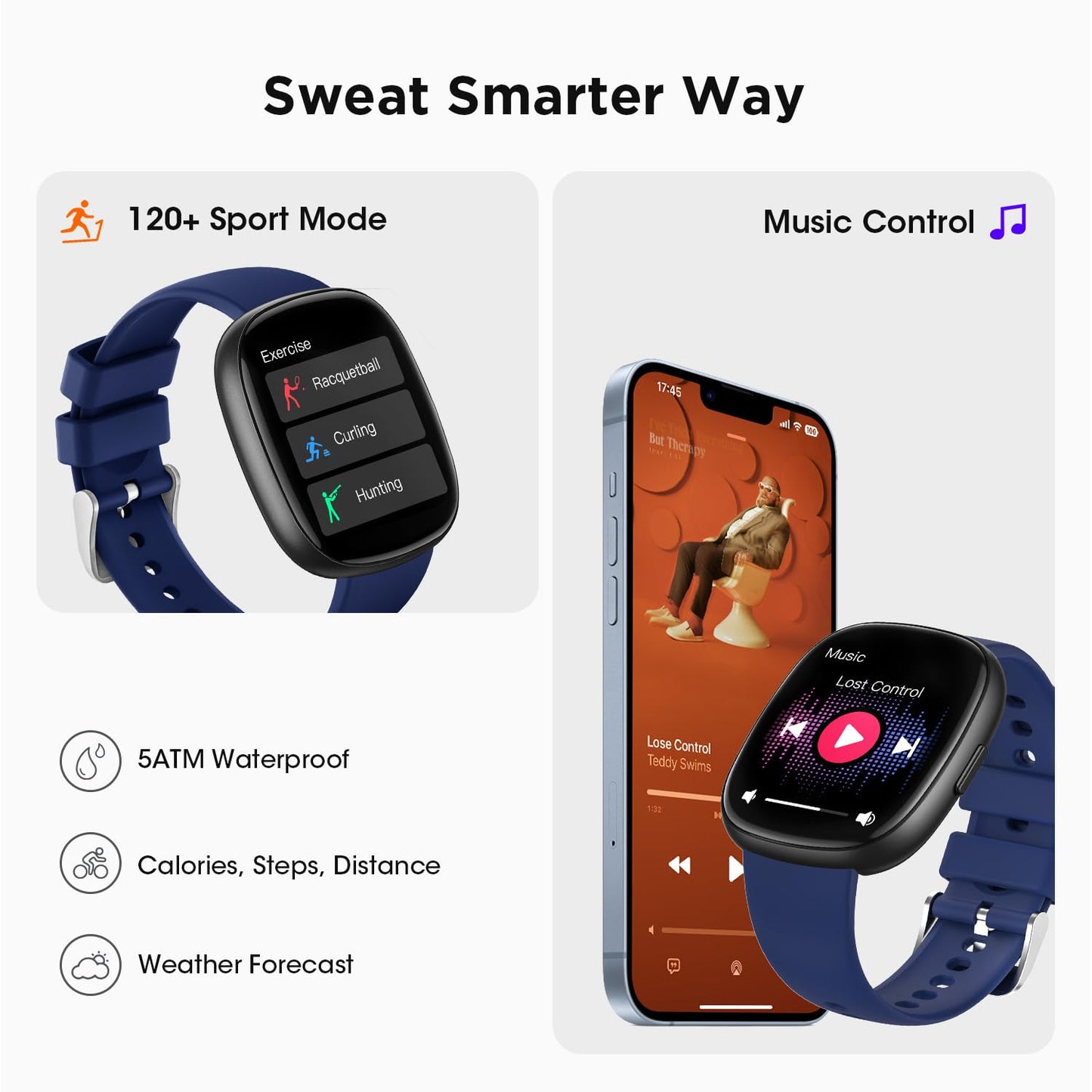 Smart Watches for Women Men Gifts: Fitness Tracker with Make/Recive Call 10-Day Battery Life Heart Rate SpO2 Sleep Monitor 120 Sport Mode 5ATM Waterproof Smartwatch for iOS Android Phones Black