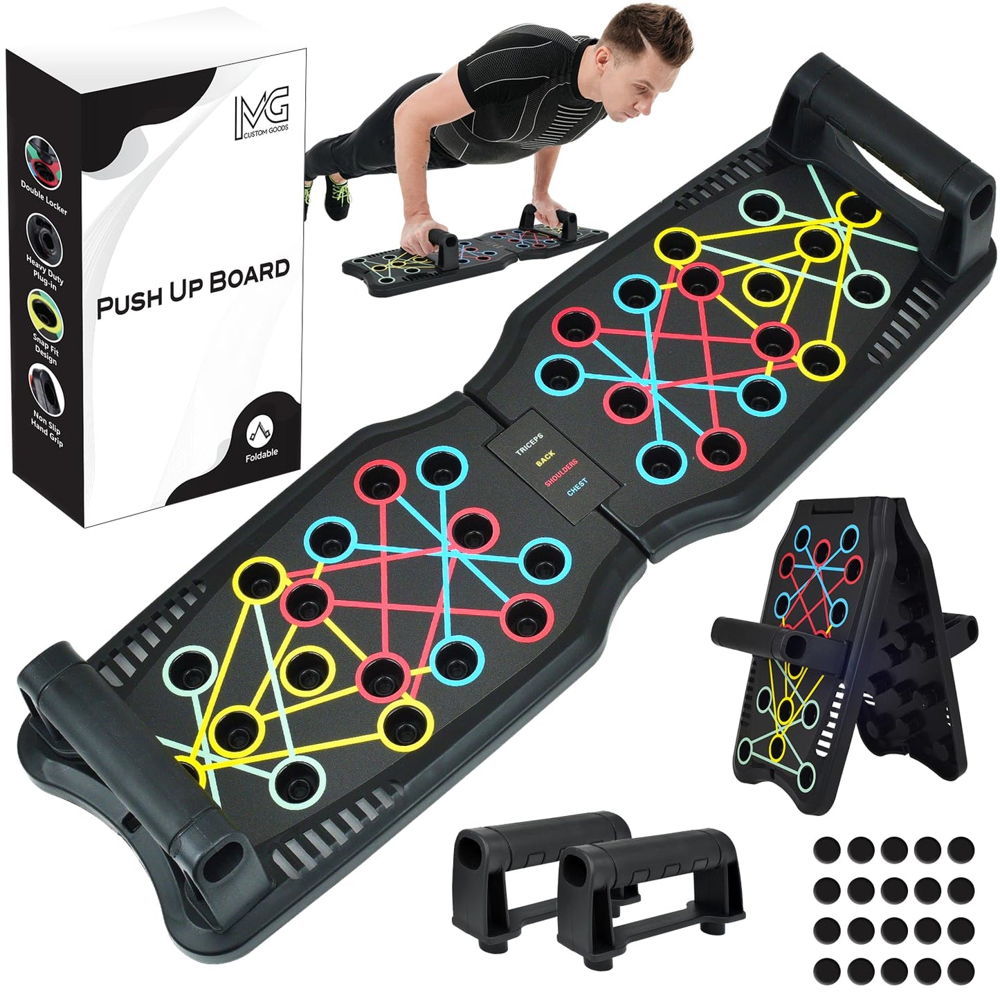 MG Push up Board with 5 Resistance Bands & Jump Rope – Portable Home Gym Equipment for Full Body Workout, Strength Training, Exercise and Fitness – with a Giftable Box & Workout Manual