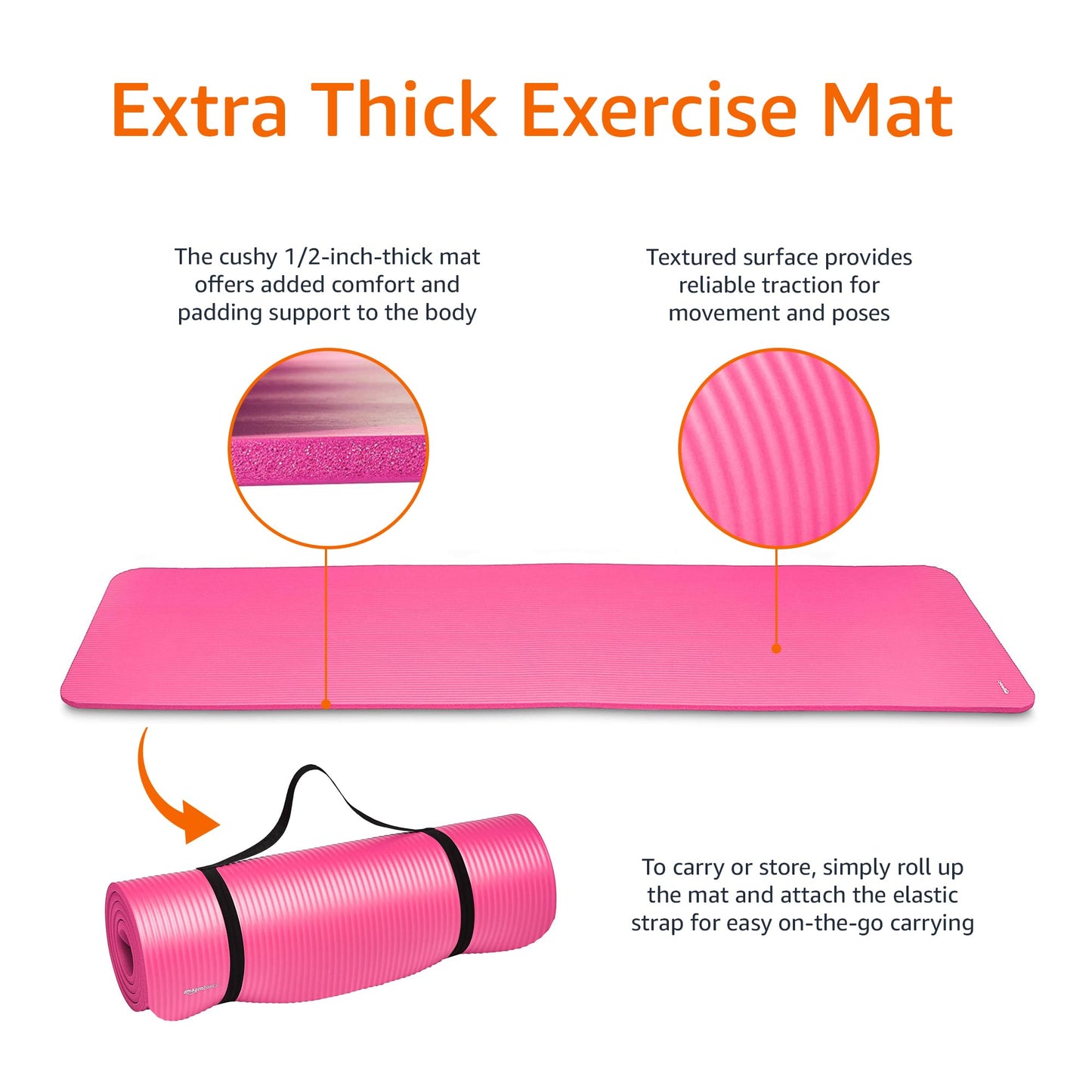 Amazon Basics 1/2 Inch Extra Thick Exercise Yoga Mat with Carrying Strap