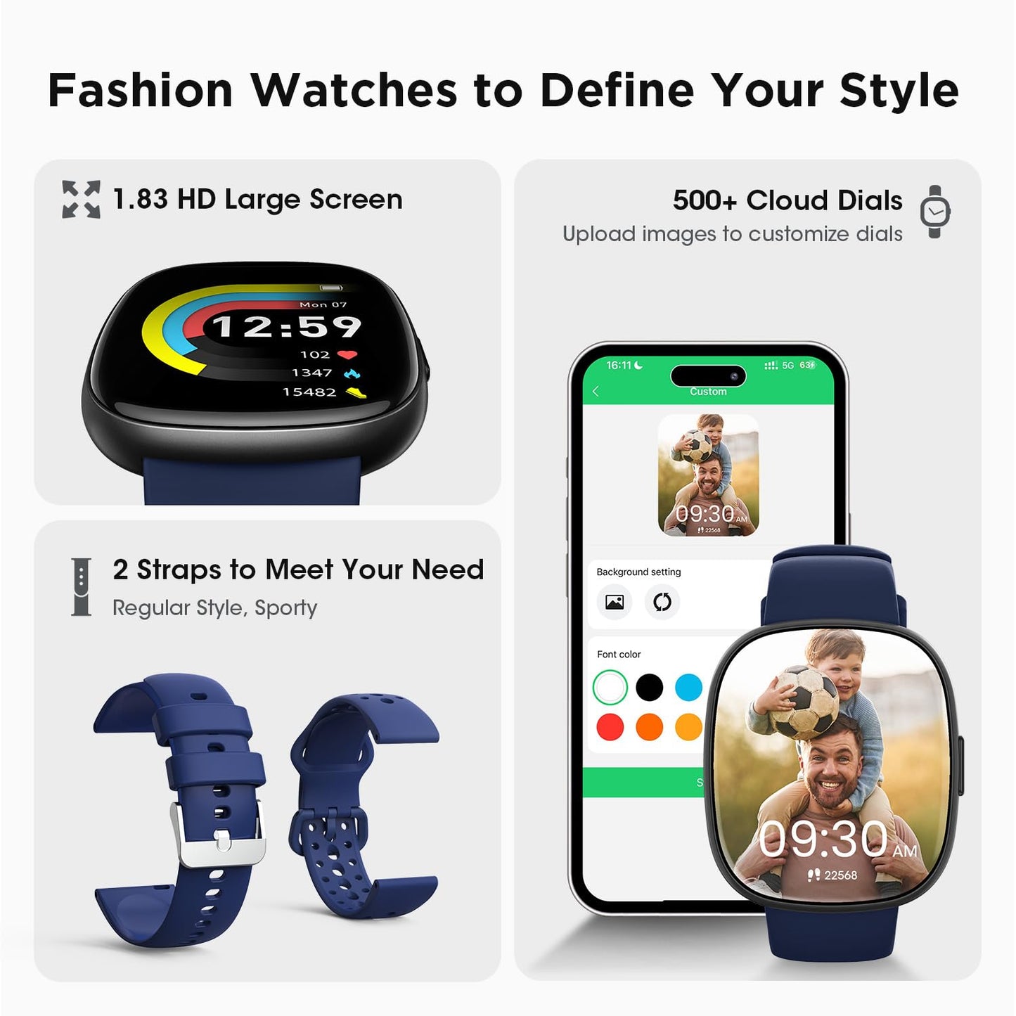 Smart Watches for Women Men Gifts: Fitness Tracker with Make/Recive Call 10-Day Battery Life Heart Rate SpO2 Sleep Monitor 120 Sport Mode 5ATM Waterproof Smartwatch for iOS Android Phones Black