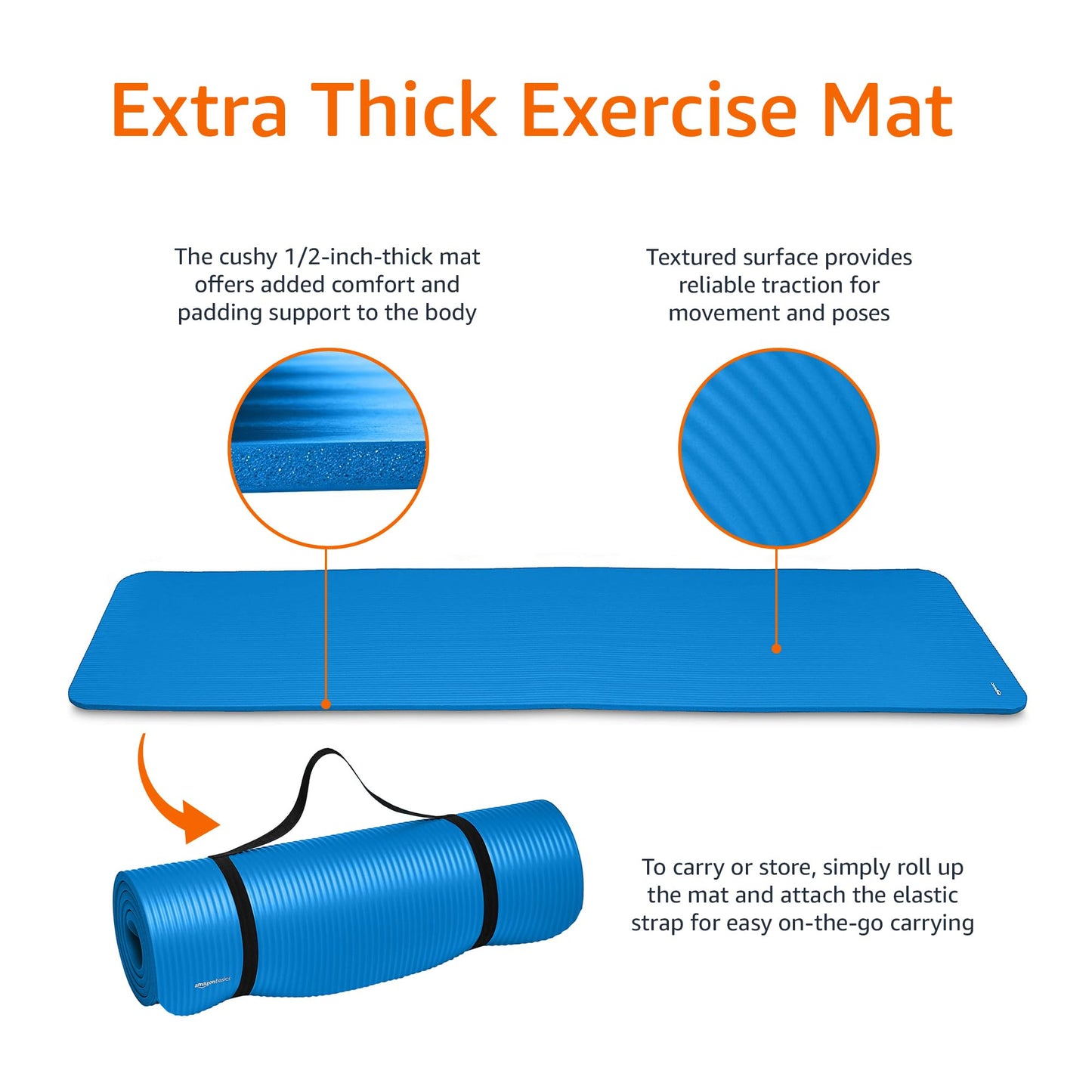 Amazon Basics 1/2 Inch Extra Thick Exercise Yoga Mat with Carrying Strap