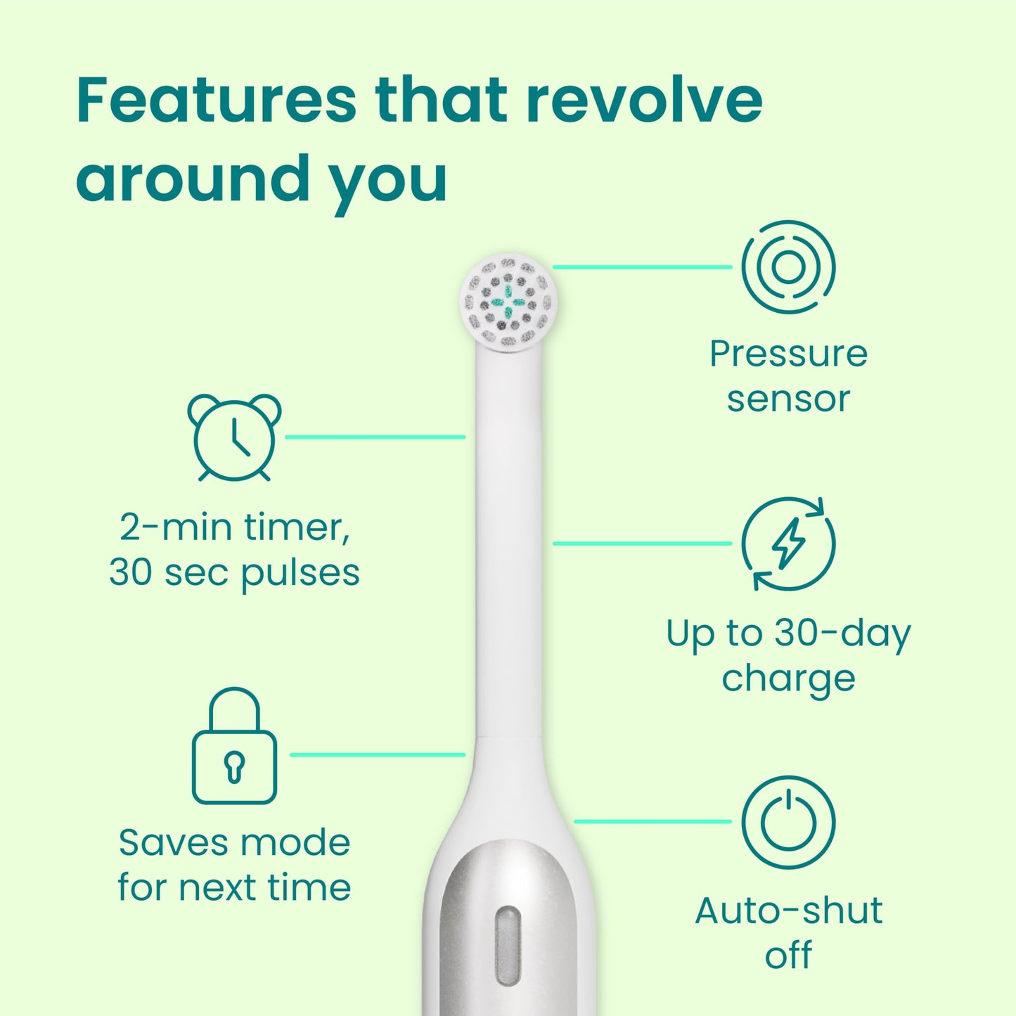 Quip 360 Oscillating Rechargeable Electric Toothbrush with Extra Brush Head - Soft Bristles, Pressure Sensor, 3 Intensities, 30-Day Battery Life, 2-Min Timer, Travel Case, Mirror Mount - Blue Stone