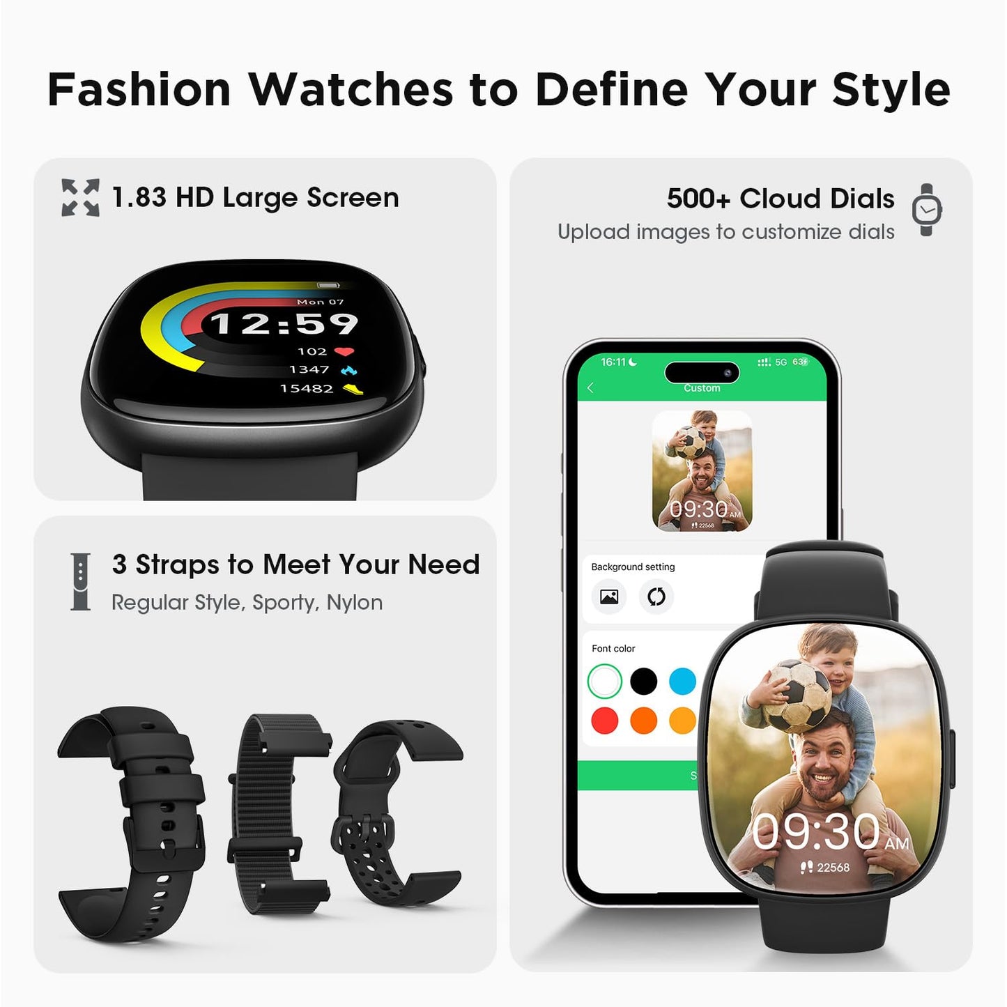 Smart Watches for Women Men Gifts: Fitness Tracker with Make/Recive Call 10-Day Battery Life Heart Rate SpO2 Sleep Monitor 120 Sport Mode 5ATM Waterproof Smartwatch for iOS Android Phones Black