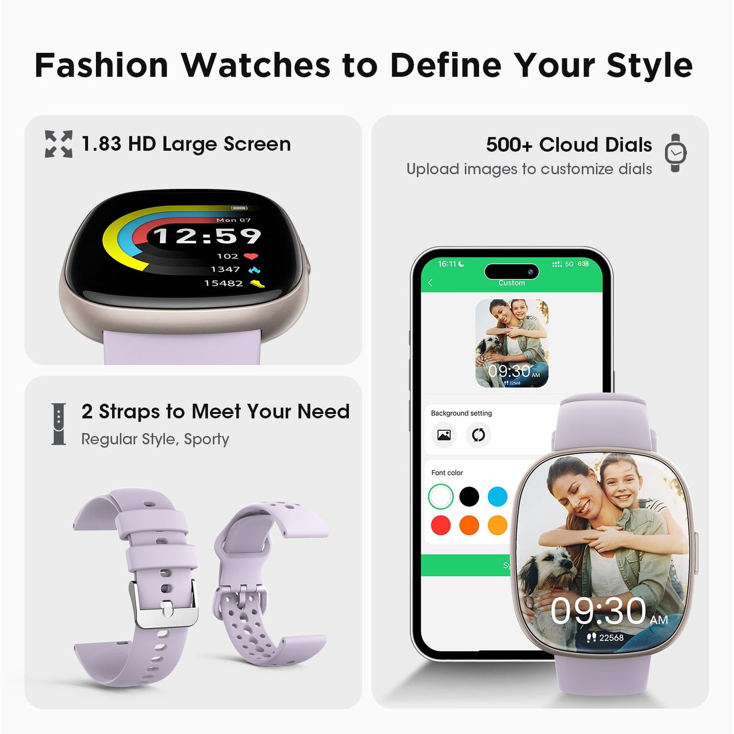 Smart Watches for Women Men Gifts: Fitness Tracker with Make/Recive Call 10-Day Battery Life Heart Rate SpO2 Sleep Monitor 120 Sport Mode 5ATM Waterproof Smartwatch for iOS Android Phones Black