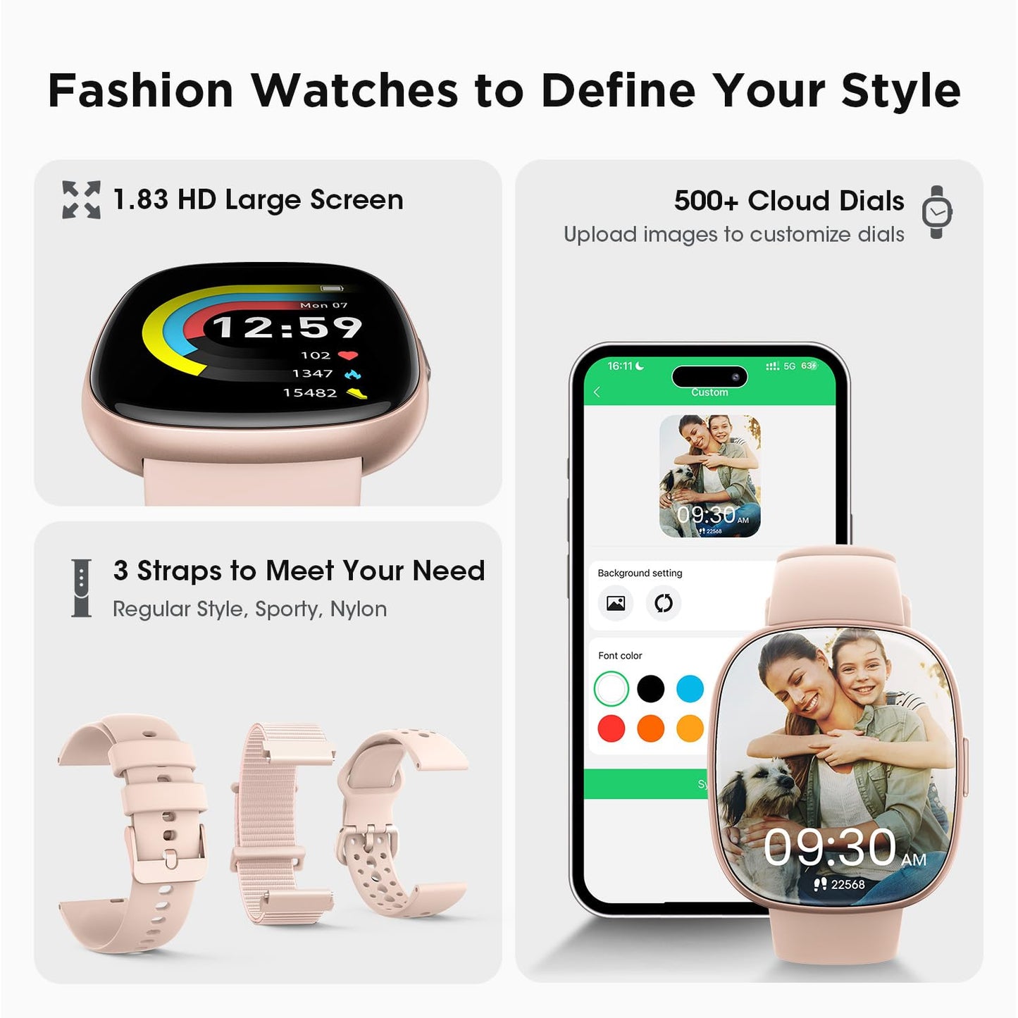 Smart Watches for Women Men Gifts: Fitness Tracker with Make/Recive Call 10-Day Battery Life Heart Rate SpO2 Sleep Monitor 120 Sport Mode 5ATM Waterproof Smartwatch for iOS Android Phones Black