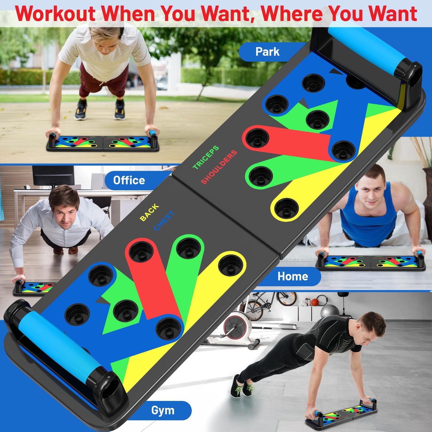 MG Push up Board with 5 Resistance Bands & Jump Rope – Portable Home Gym Equipment for Full Body Workout, Strength Training, Exercise and Fitness – with a Giftable Box & Workout Manual